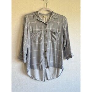 Sim & Sam Women's Gray 3/4 Sleeve Button Down Tunic Top Chest Pockets Large